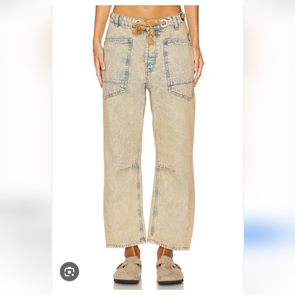 Free People Light Blue Boyfriend Jeans with Brown Tie
